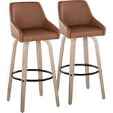 Hannah 30" Swivel Bar Stool in White Washed Wood & Camel Leatherette with Black Footrest (Set of 2)